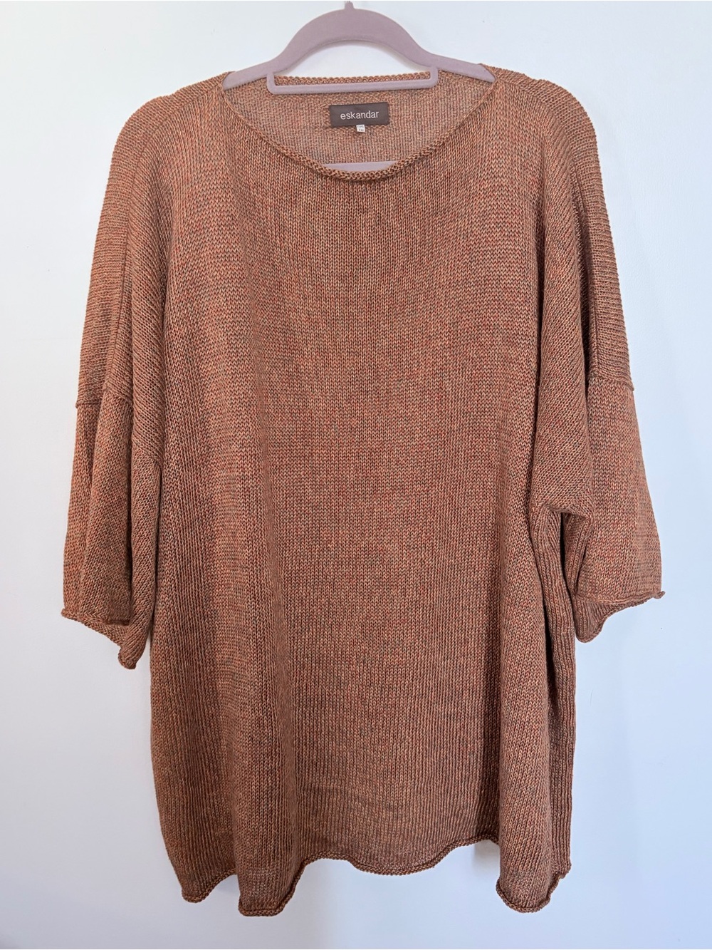 ESKANDAR 100% Linen Rolled neck Oversized Sweater Top - O/S